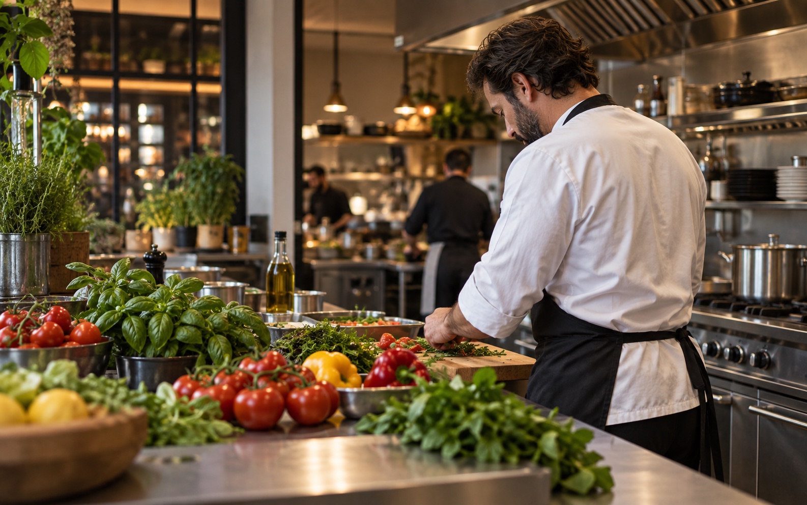 Chef preparing fresh food in a professional kitchen